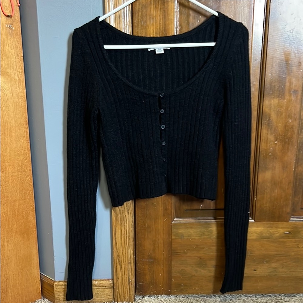 *American Eagle Black Ribbed Button-Up Cardigan